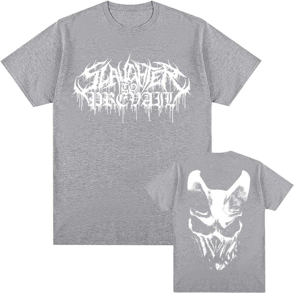 White Logo Mask Graphic Tees SLAUGHTER TO PREVAIL Rock Band Tshirts Hip Hop Unisex Streetwear Cotton Short Sleeve Male T Shirt