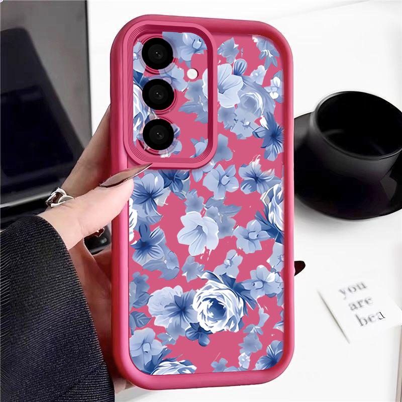 Blue Flower Pattern Soft Phone Case For Samsung Galaxy S26 S25 S24 S23 S22 S21 Ultra S25 Edge S24 S25 FE S22 Plus TPU Back Cover