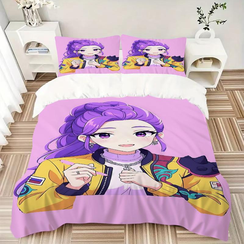 3pcs K-pop girls Anime Character Home Bedding Set-Universal Three-Piece Suit for Bedroom, Guest Room, Living Room, Hotel Decor-Perfect Gift