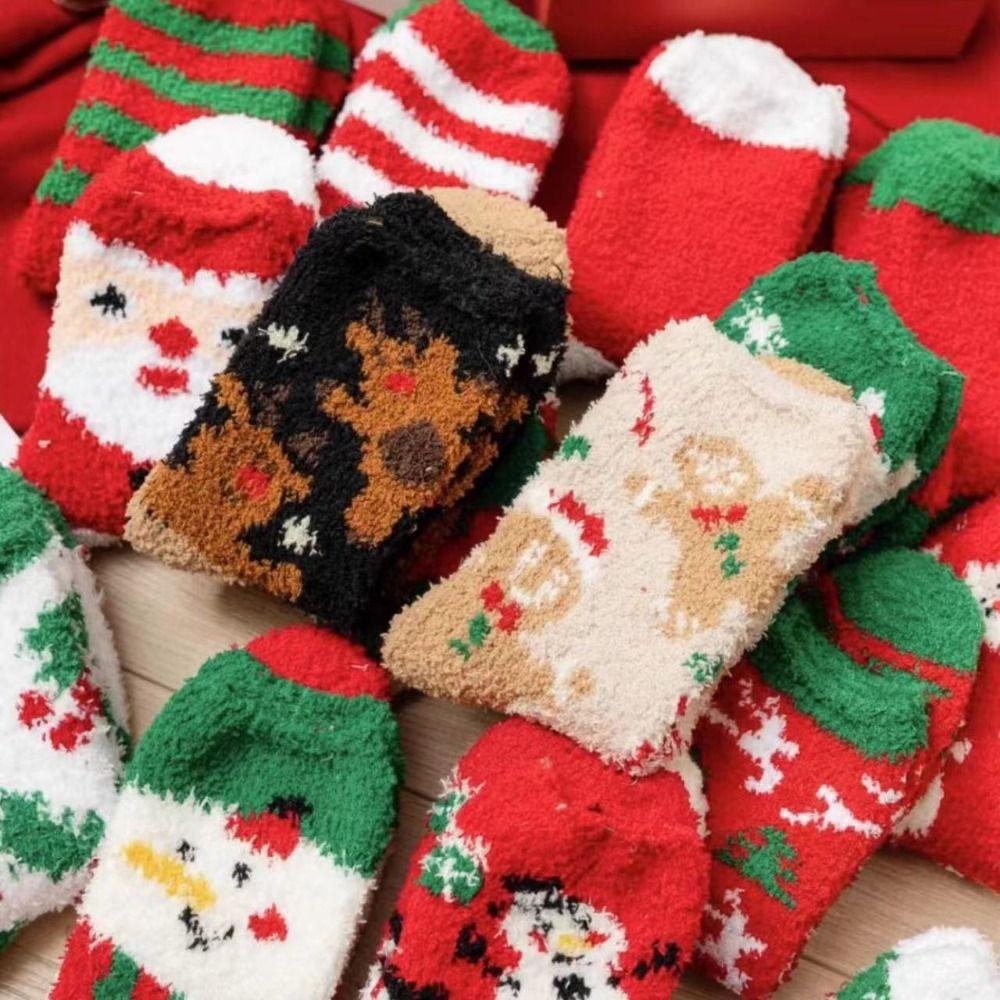 Warm Christmas Velvet Socks Winter Carpet Socks Xmas Gifts Fluffy Floor Socks  Women