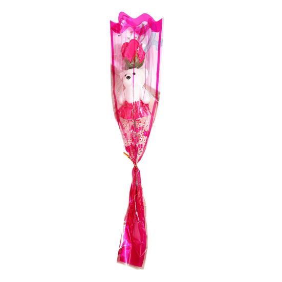 Cute Bear Rose Bouquet Transparent Packaging Bear Rose Bouquet Romantic Single Rose Bear Gift for Valentine Day Mother