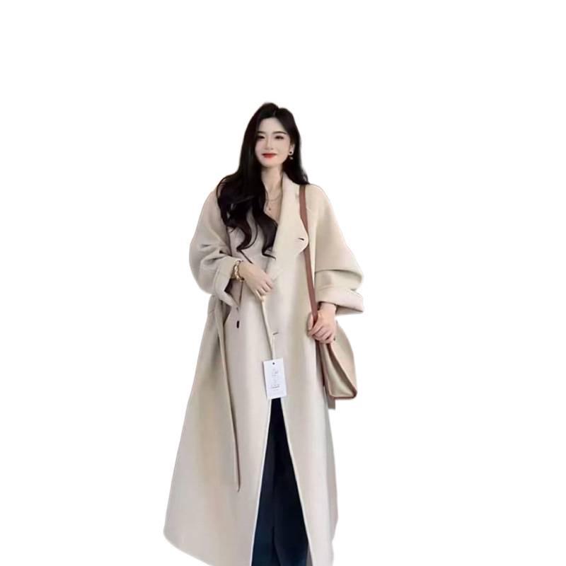 Hepburn Style Long Woolen Cashmere Coat for Women - Autumn/Winter