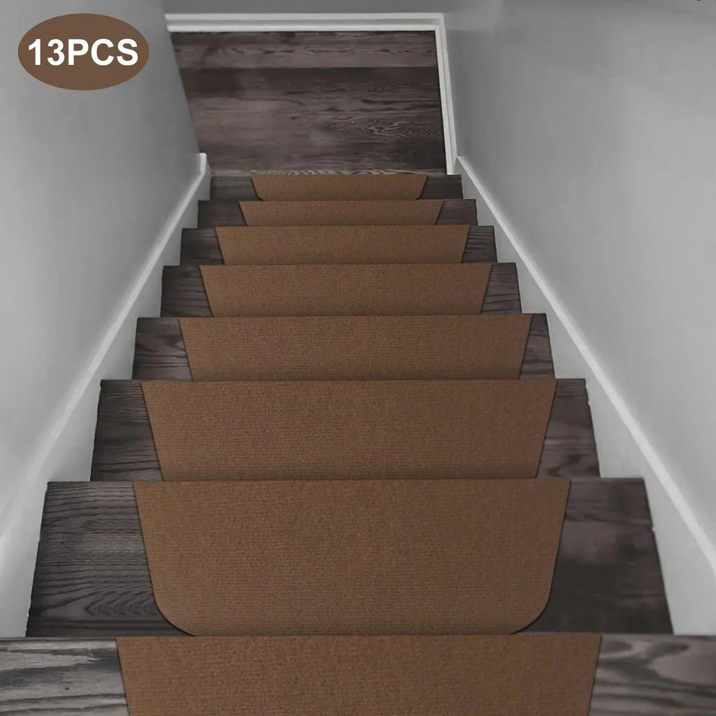 Indoor Non-Slip Stair Tread Mats Carpet Set 13pcs Brown 20*55cm