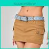 Retro Cloth Denim Carved Buckle Blue Waistband Adjustable Fit Material Fabric
