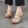 Johnature Retro Genuine Leather Soft Soled Shallow Women's Shoes Versatile Belt Buckle Round Toe Flat Shoes
