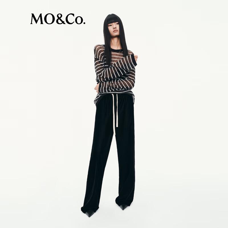 

MO&Co. Женский топ из смесового льна в полоску, полупрозрачной вязки M