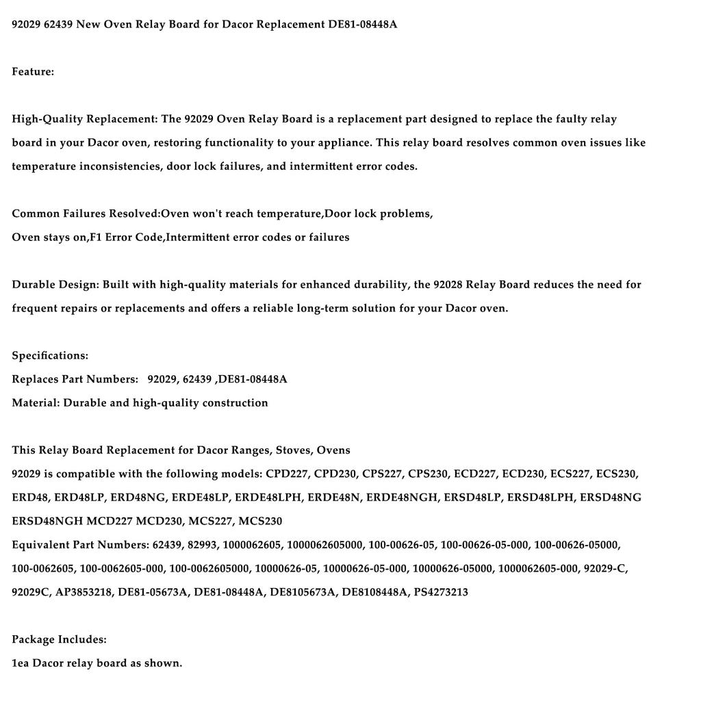 92028 Oven Relay Board for Dacor Replacement DE81-09179A