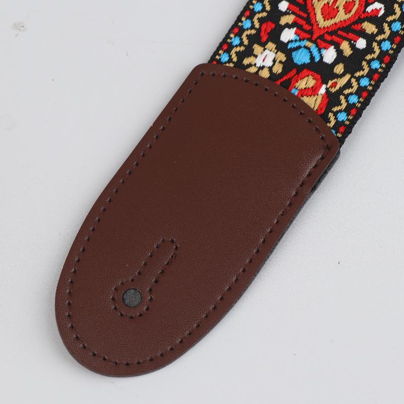 Guitar Strap Bass Cotton Leather Embroidery Straps Adjustable Neck Strap Electric Acoustic Guitar Bass Accessories