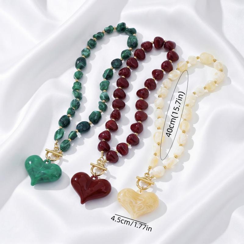 European and American retro amber ins big love pendant necklace, simple and exaggerated Maillard smudged round bead necklace