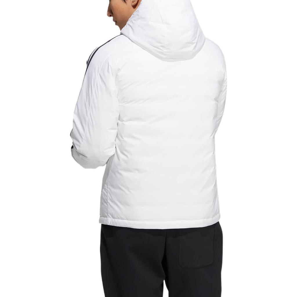 adidas Solid Color Logo Stripe Print Hooded Zip Down Jacket Men Outerwear White HN2122