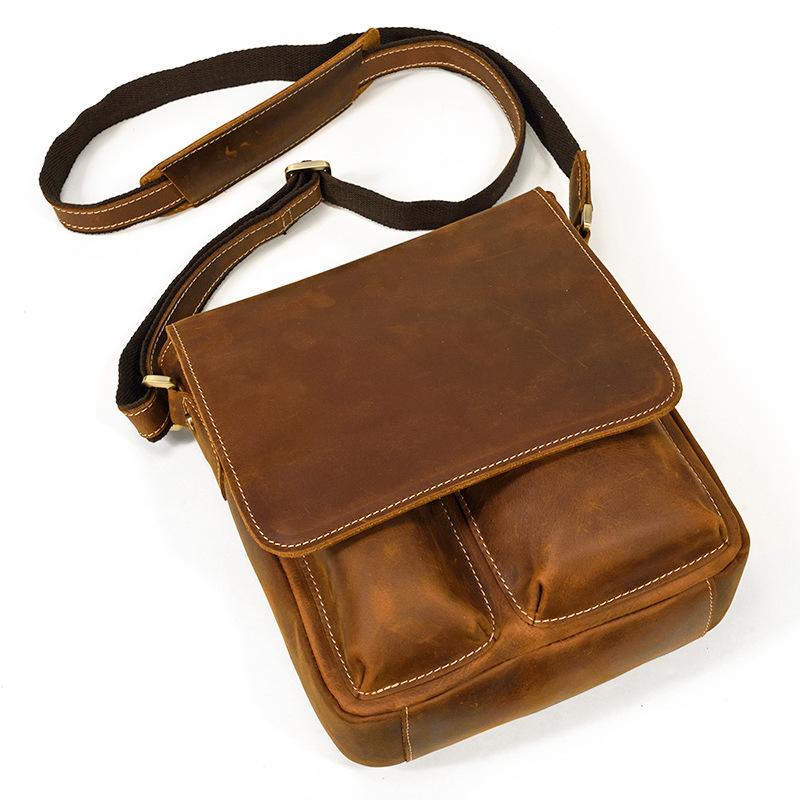 Leather Shoulder Bag Flip Crazy Horse Leather Messenger Bag First Layer Cowhide Shoulder Bag Spring And Summer Leisure