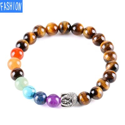 Natural Tiger Eye Crystal Bracelet 8mm Beads Ancient Silver Buddha Head Chakra Yoga Energy Jewelry