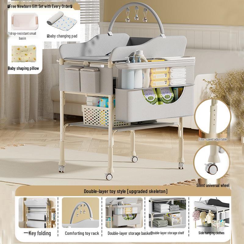 

Багатофункціональний складаний пеленальний столик для немовлят з ванночкою та місцем для зберігання