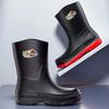 Men's Mid-Calf Rain Boots Pure Black Fishing Boots Slip-Resistant Large Size 39-48 Waterproof Rubber Shoes Eco-Friendly