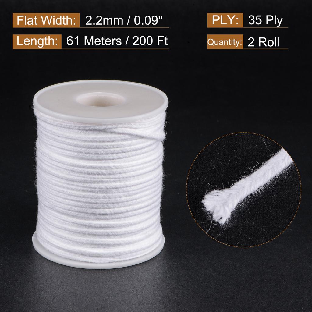 1/2 Roll Braided Candle Wick Cotton 21/24/32/35/40/45/50 PLY 200 Ft Long 1.7/2/2.2/2.7/3mm Flat Wide for DIY