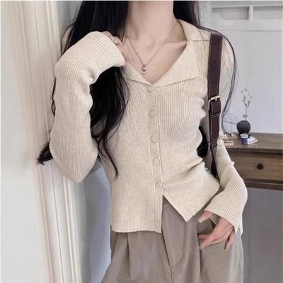 Temperament Slim-Fit Plo-Rollkragen Strickjacke Damen Herbst und Winter Schicker Kragen Pullover Unterhemd mit langärmeligem Oberteil innen