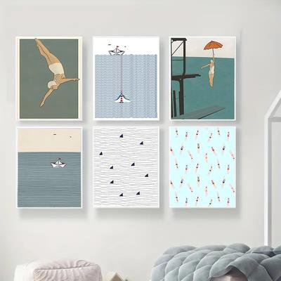 Maritime Surfing Beach Posters Wall Art Canvas Prints Painting Home Decorative Vintage Art Poster Livingroom Bedroom Decoraton
