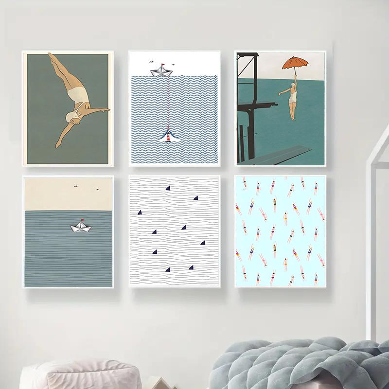 Maritime Surfing Beach Posters Wall Art Canvas Prints Painting Home Decorative Vintage Art Poster Livingroom Bedroom Decoraton