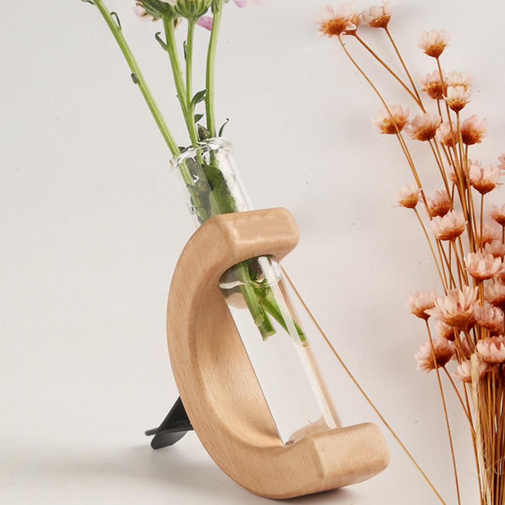 Flower Vase Clip Eco-friendly Personalized Wooden Car Vent Clip Vase Dashboard Decor Unique Flower Display Clip Desktop Ornament