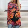 Women's Halloween Printed Long Sleeve Round Neck T-Shirt Mid-Length Casual Top
