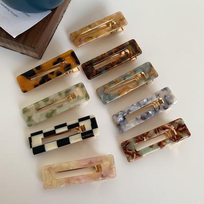 Hollow Square Acetic Acid Hair Clip Black and White Checkerboard Duck Beak Clip Girl Fresh Floral Duck Beak Clip Side Bangs Clip