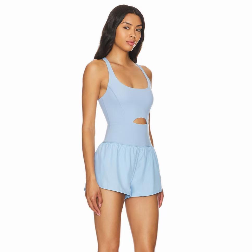 

Женский трансграничный спортивный комбинезон: Майка с вырезом на спине и шорты для йоги для комфортного фитнеса Large