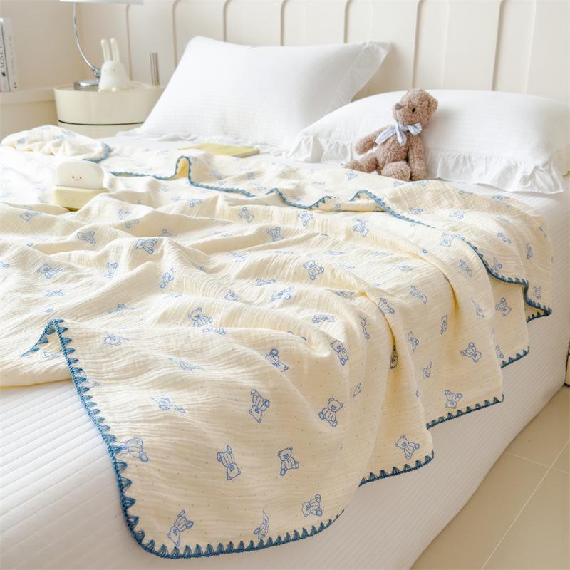 Class A 100% Cotton Crinkled Gauze Summer Quilt - Children s AC Quilt, Nap Blanket, Student Single Cover 80x105 cm