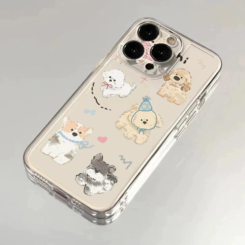 Cute Puppy Collage Clear Phone Case, Kawaii Dog Shockproof Soft Cover for iPhone