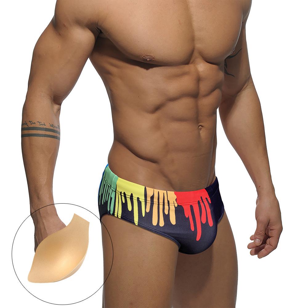 

JESSBORN Men s Graffiti Triangle Swim Trunks - Anti-Embarrassment Design Medium