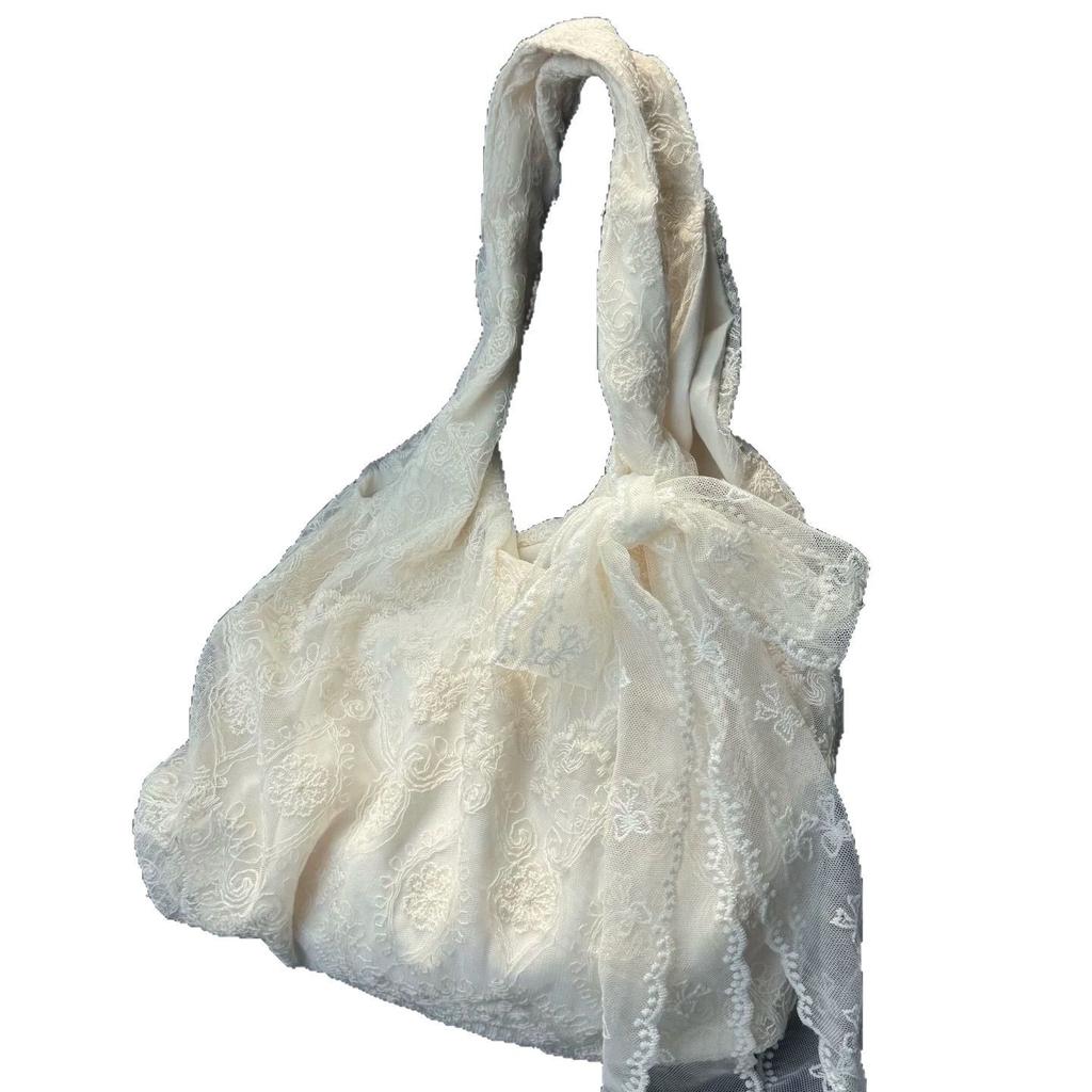 Gentle Wind Shoulder Bag Lace Lace Vest Bag Women'S Large Capacity Commuter Bag Handheld Shopping Cloth Bag