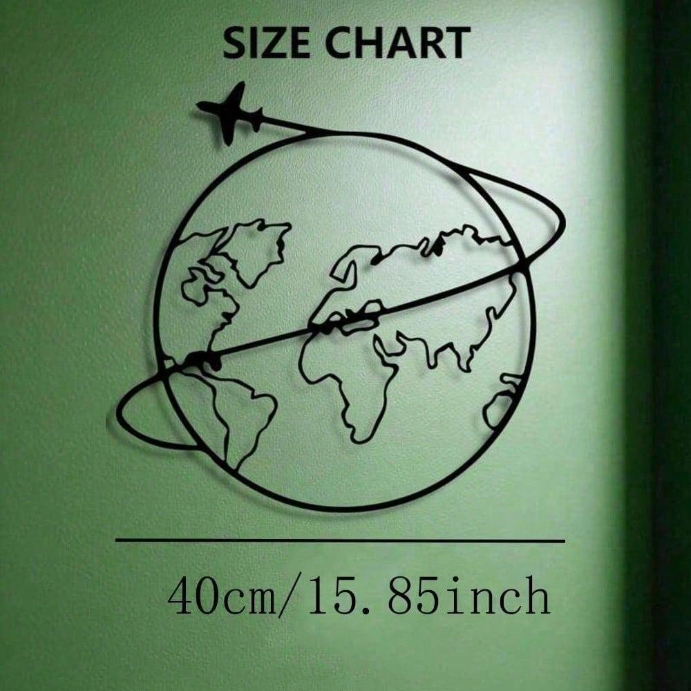 Metal World Map Wall Art Airplane Trajectory Minimalist Iron Craft Travel Theme Living Room Office Gift Travel Lovers