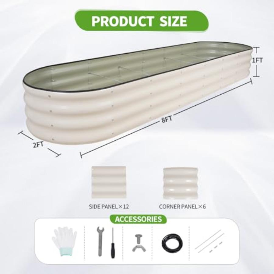 Galvanized Raised Garden Bed 8x2x1FT Metal Planter Boxes Outdoor Oval Steel Raised Bed Kit for Gardening with Protective Tape B