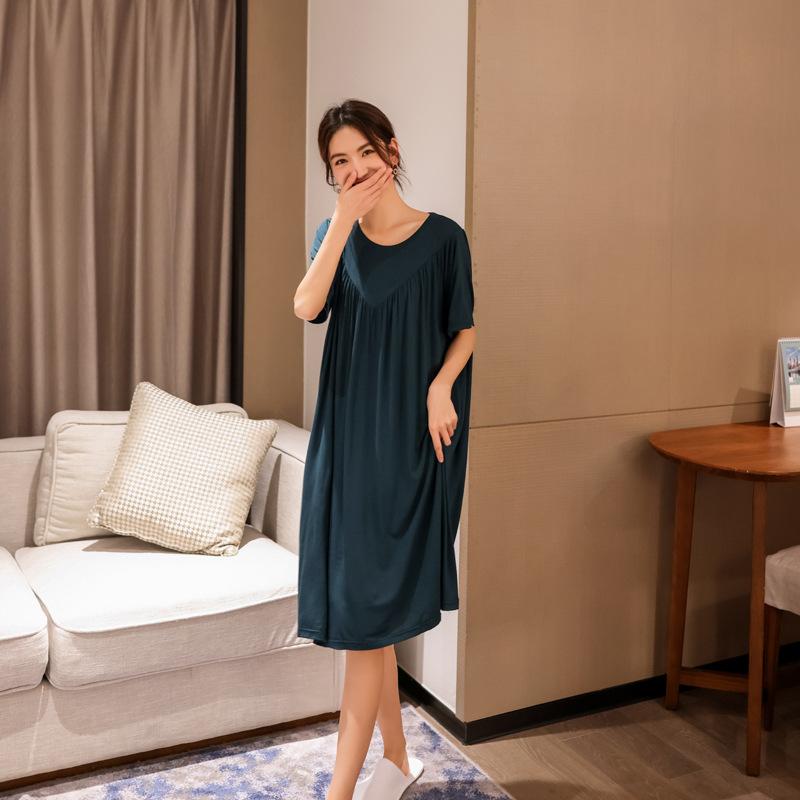 V-shaped pleated thin home long skirt Nightwear Modal nightgown Summer Dress Casual Loose Nightdress Female Sleepshirt