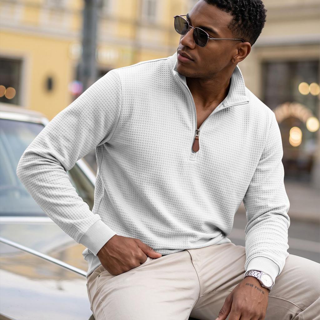 Men's Knit Half Zip Pullover Sweatshirt with Stand Collar Long Sleeve Casual Top