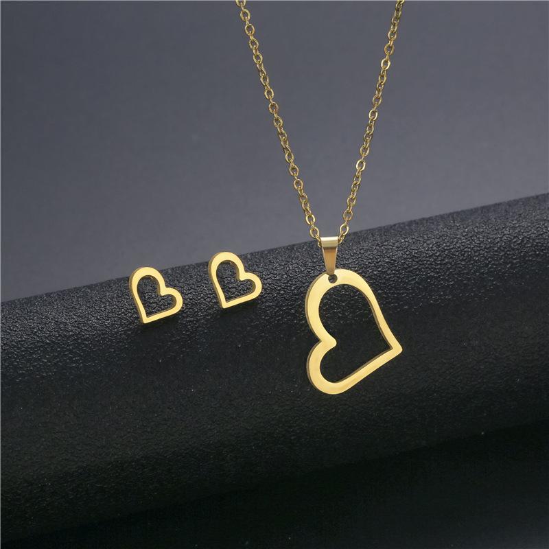 Gold Color Cute Animal Footprints Earrings Set Dog Cat Footprints Paw Necklaces Pendants Women Stainless Steel Zircon TZ329