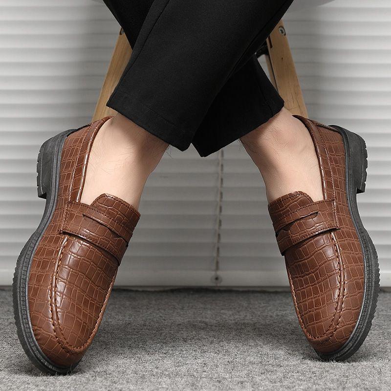 Büro Herren Lederschuhe Runde Zehe Vollnarbig Männlicher Freizeitschuh Flache Weiche Slipper Schwarz Mokassin im Angebot Klassisch Original