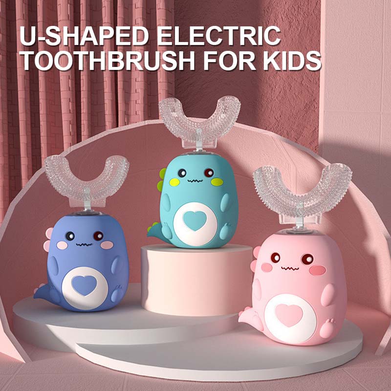 Children's Degrees Smart Sonic Electric Toothbrush Automatic Rechargeable Soft Bristles Cartoon U-Shaped 360 Design