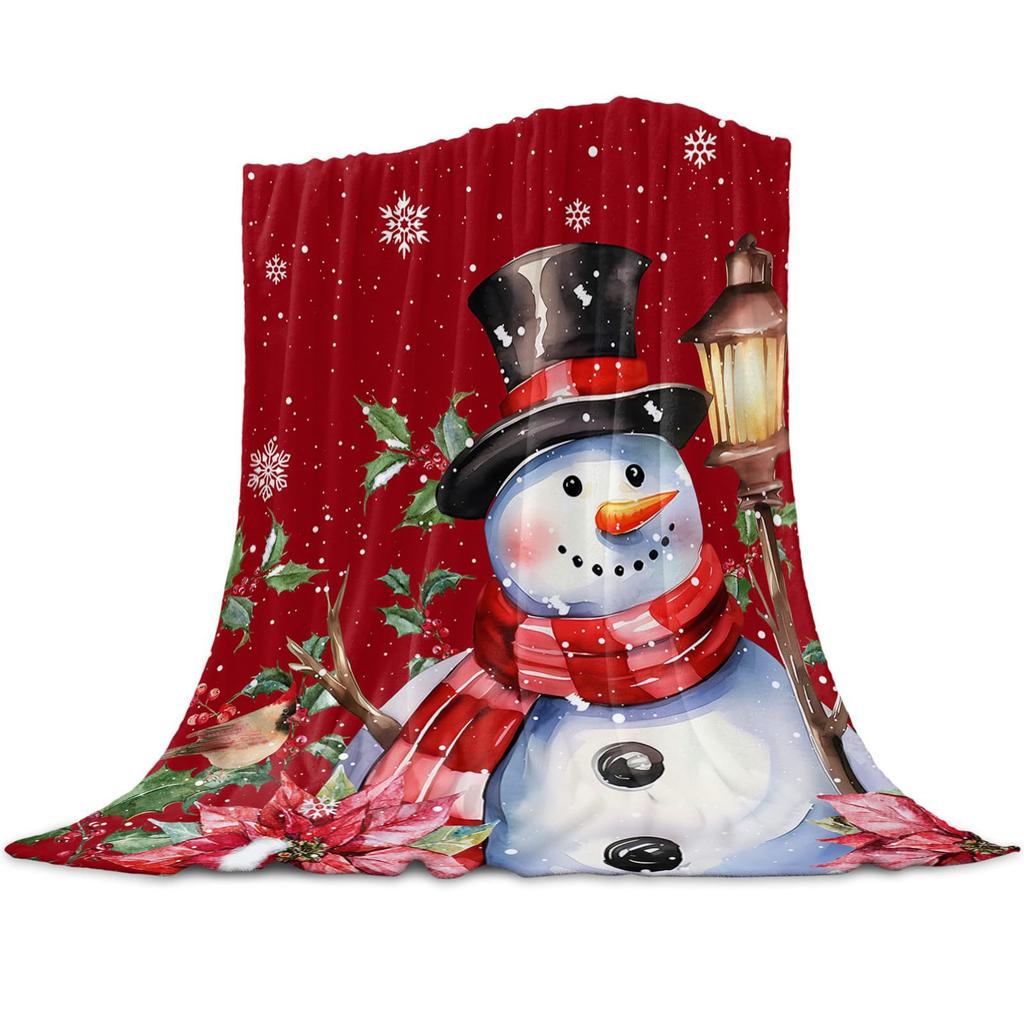 Christmas Snowman Series Digital-printed Polyester Bedroom Velvet Flannel Cover Blanket Fleece Soft Sofa Cover Blankets for Beds