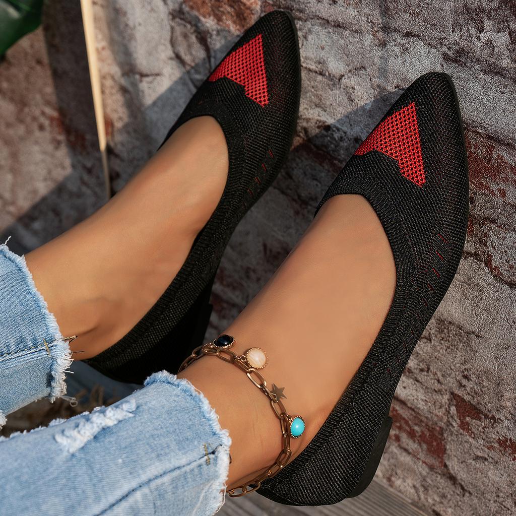 Fashion Women Flat Shoes Pointed Toe Solid Color Knitted Slip On Ladies Single Shoe Casual Breathable Ballet Women Flat Shoes Loafers