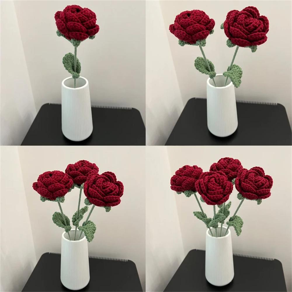 Artificial Rose Flower Realistic Knit Rose Home Office Wedding Decor High End Floral Arrangement
