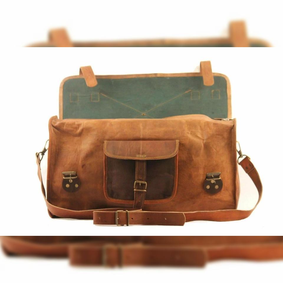 Luggage Duffel Slim Bag New Men's Brown Vintage Genuine Leather Goat Hide Travel