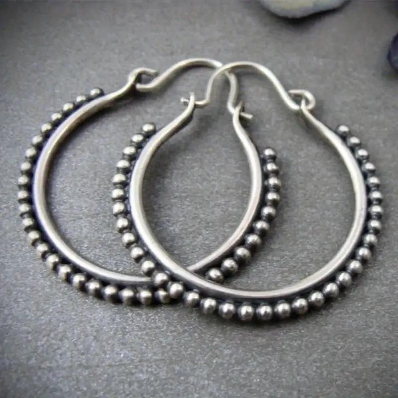 Delicate Hollow Round Hoop Earrings for Women Silver Color Jewelry Vintage Bohemian Style Personality Ear Decor