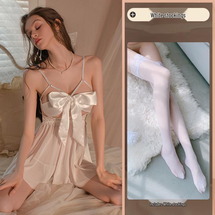 Summer Sheer Nightgown: Sexy Bowknot Pajamas for Women