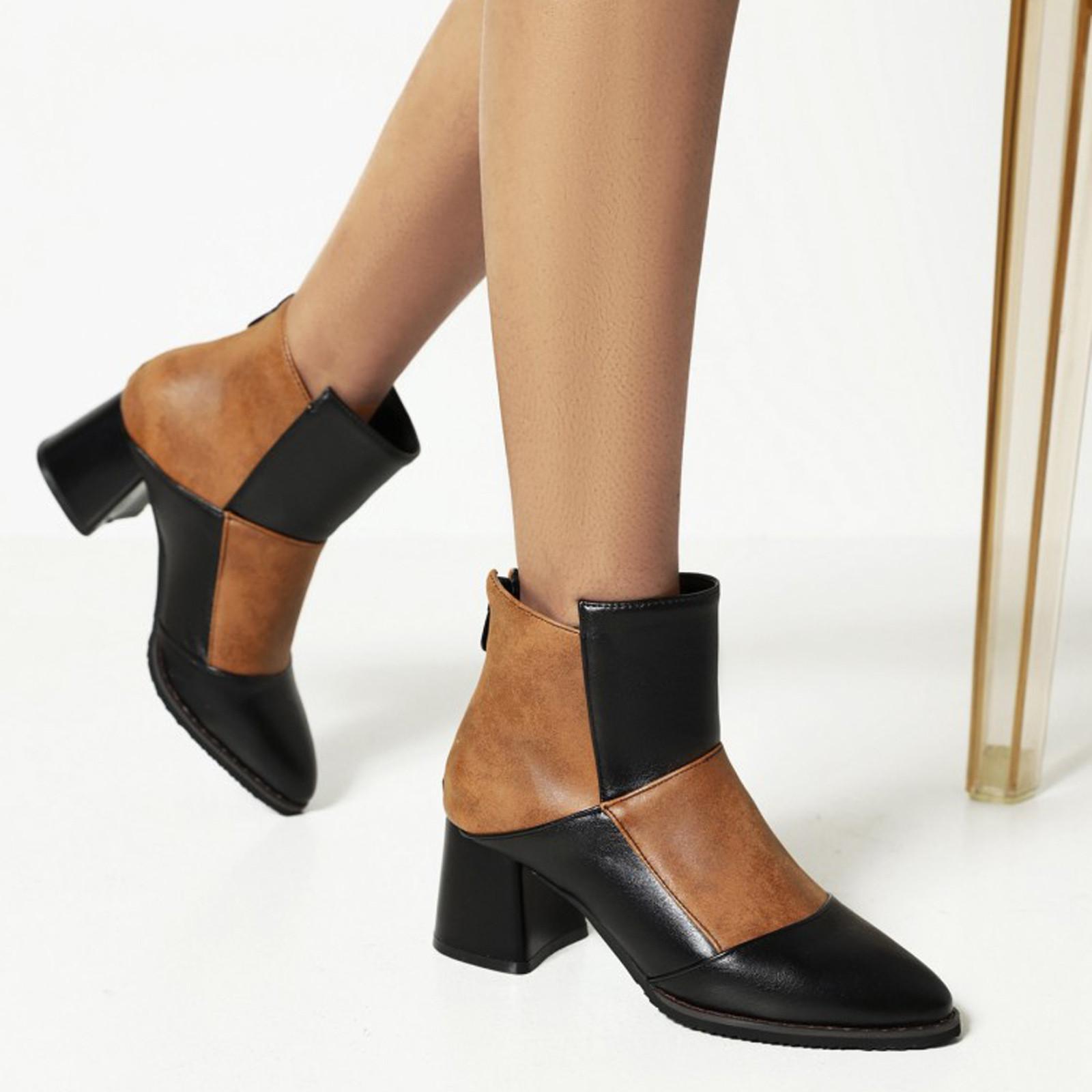 

Модная женская обувь, осенние и зимние кожаные ботинки на высоком каблуке с заостренной молнией сзади, одинаковые по цвету ботинки 38 коричневый