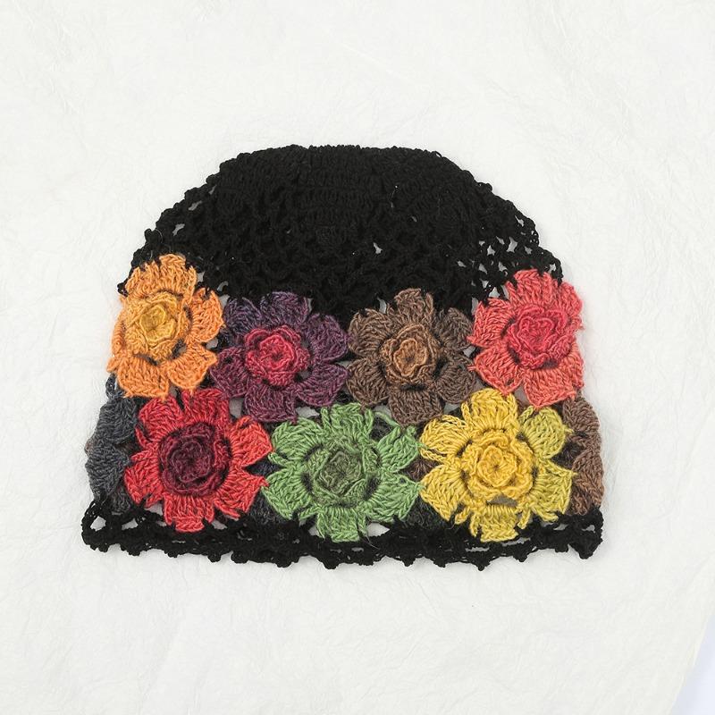 New colorful flower hand-crocheted pullover hat women's outdoor versatile temperament warm head hat
