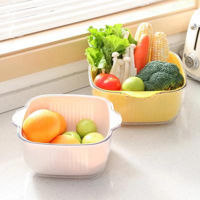 High-Efficiency Dual-Layer Veggie  Fruit Wash Basin Kitchen Sink Organizer Dishwashing Basket for Household