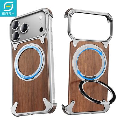 Eary Wood Case for iPhone 17 Pro Max With 360°Rotation Stand Shockproof Protective Unique Wooden Design Frameless 17 Pro Cover