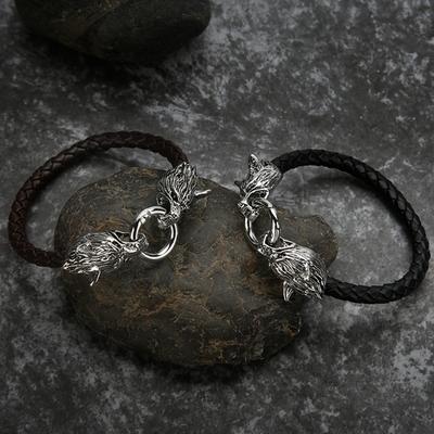 Classic Fashion Domineering Nordic Wolf Head Leather Weaving Bracelet Men HipHop Rock Party Jewelry