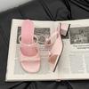 Fashion retro high-heeled cool slippers design sense bow one-word slippers women's summer casual wear French sandals