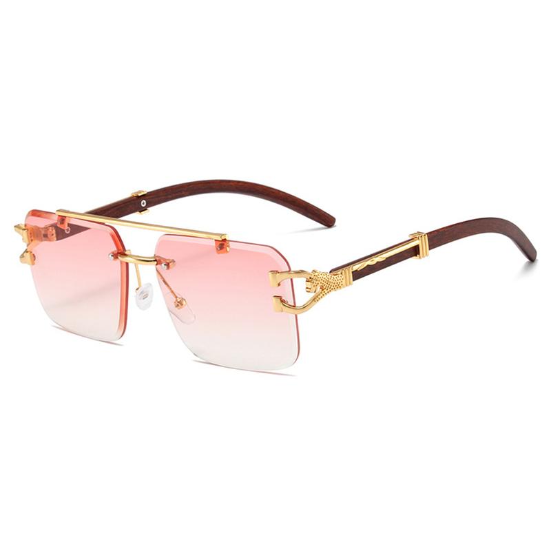 

Trend Double Beam Big Sunglasses Men Women Rimless Cut Edge Square Sun Glasses Fashion Leopard Wood Grain Shades розовый